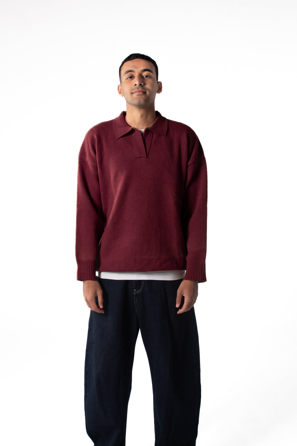 Knit Polo Sweater - Burgundy