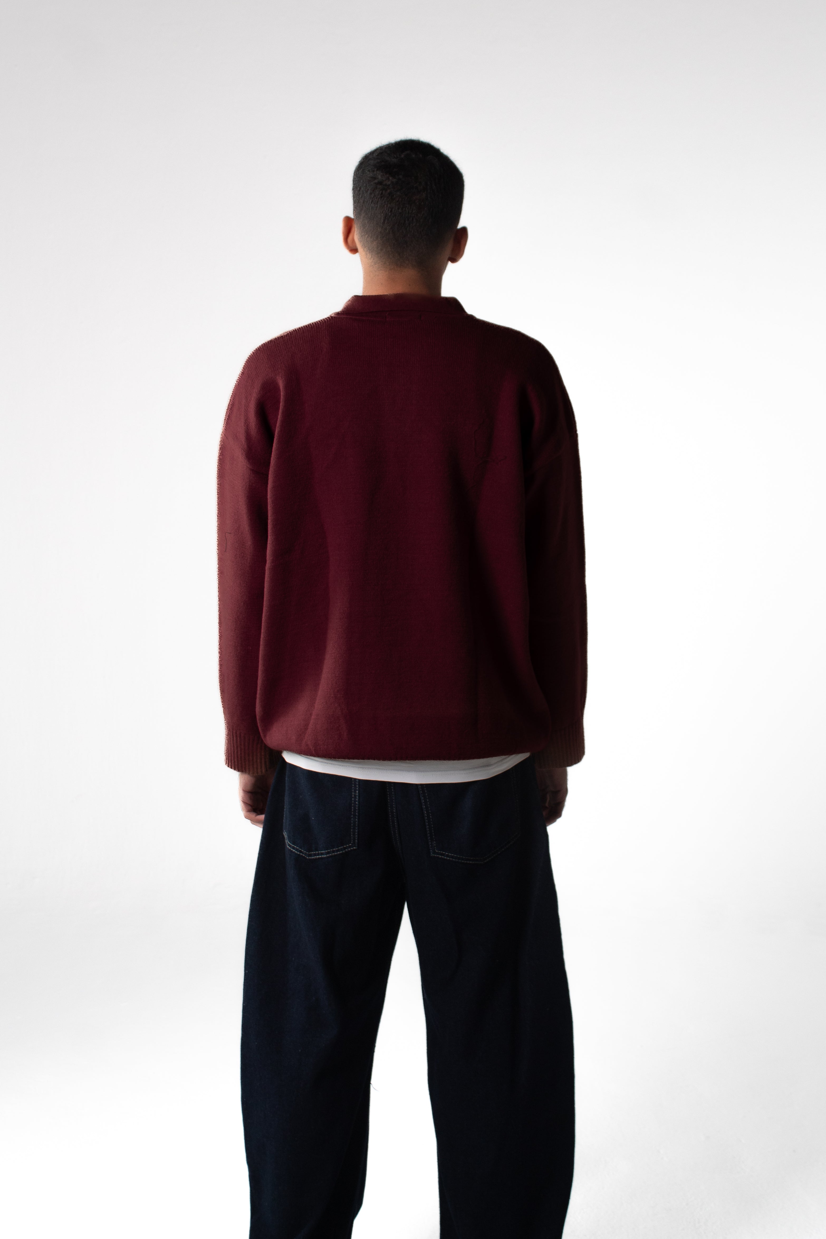 Knit Polo Sweater - Burgundy