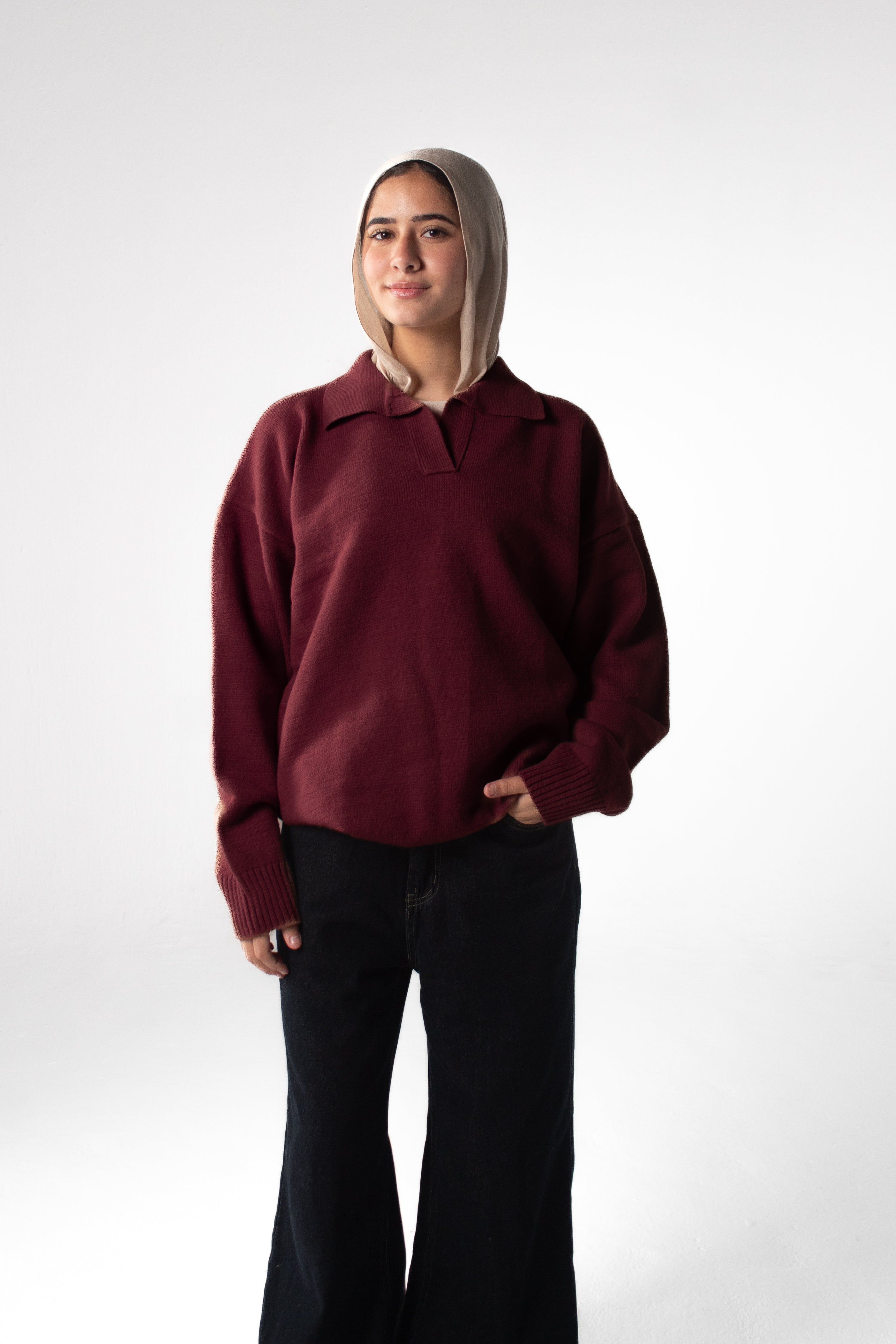 Knit Polo Sweater - Burgundy