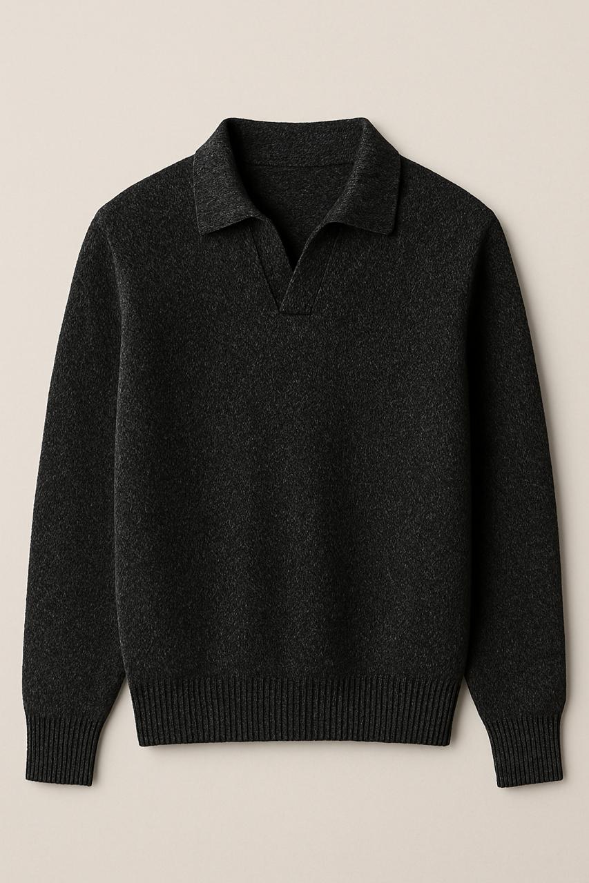 Knit Polo Sweater - Dark Grey