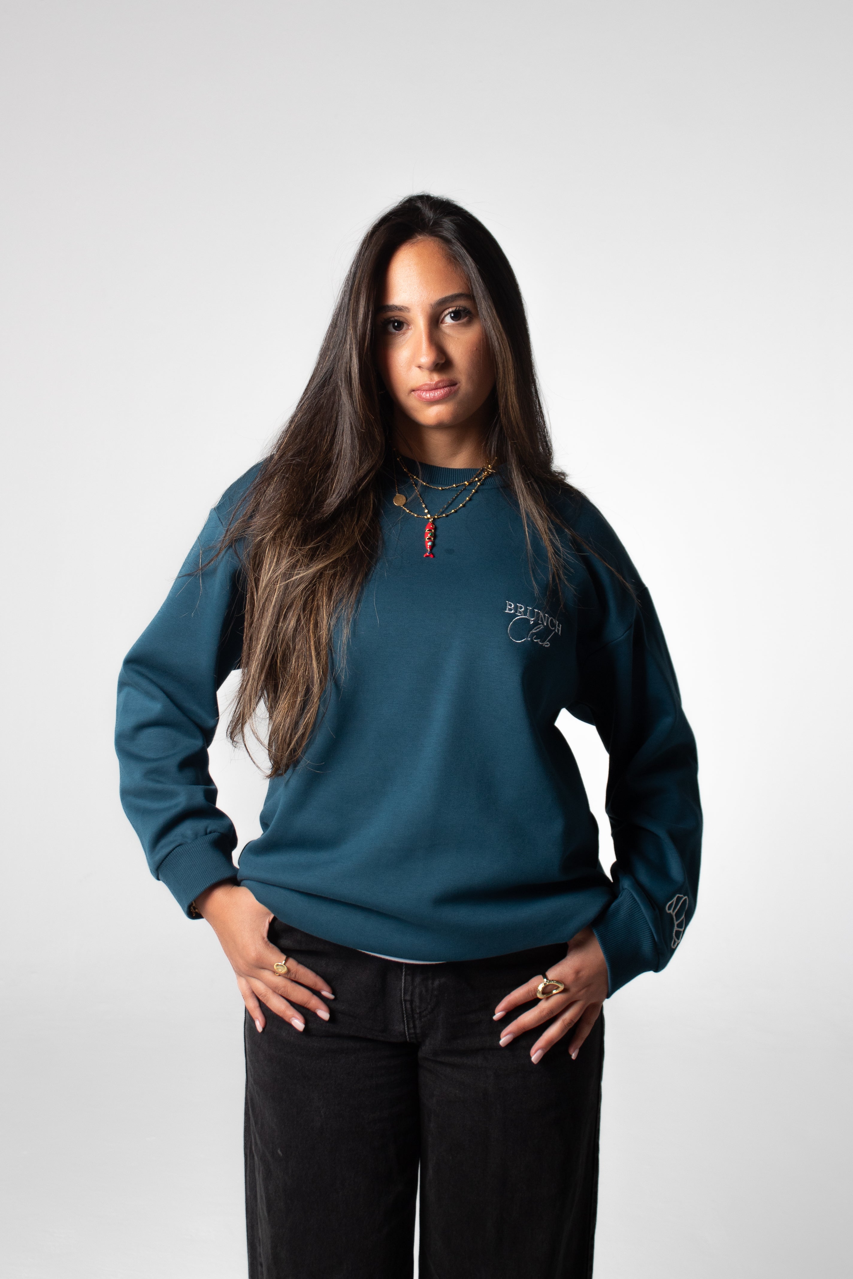 BRUNCH CLUB Crewneck Sweatshirt - Teal