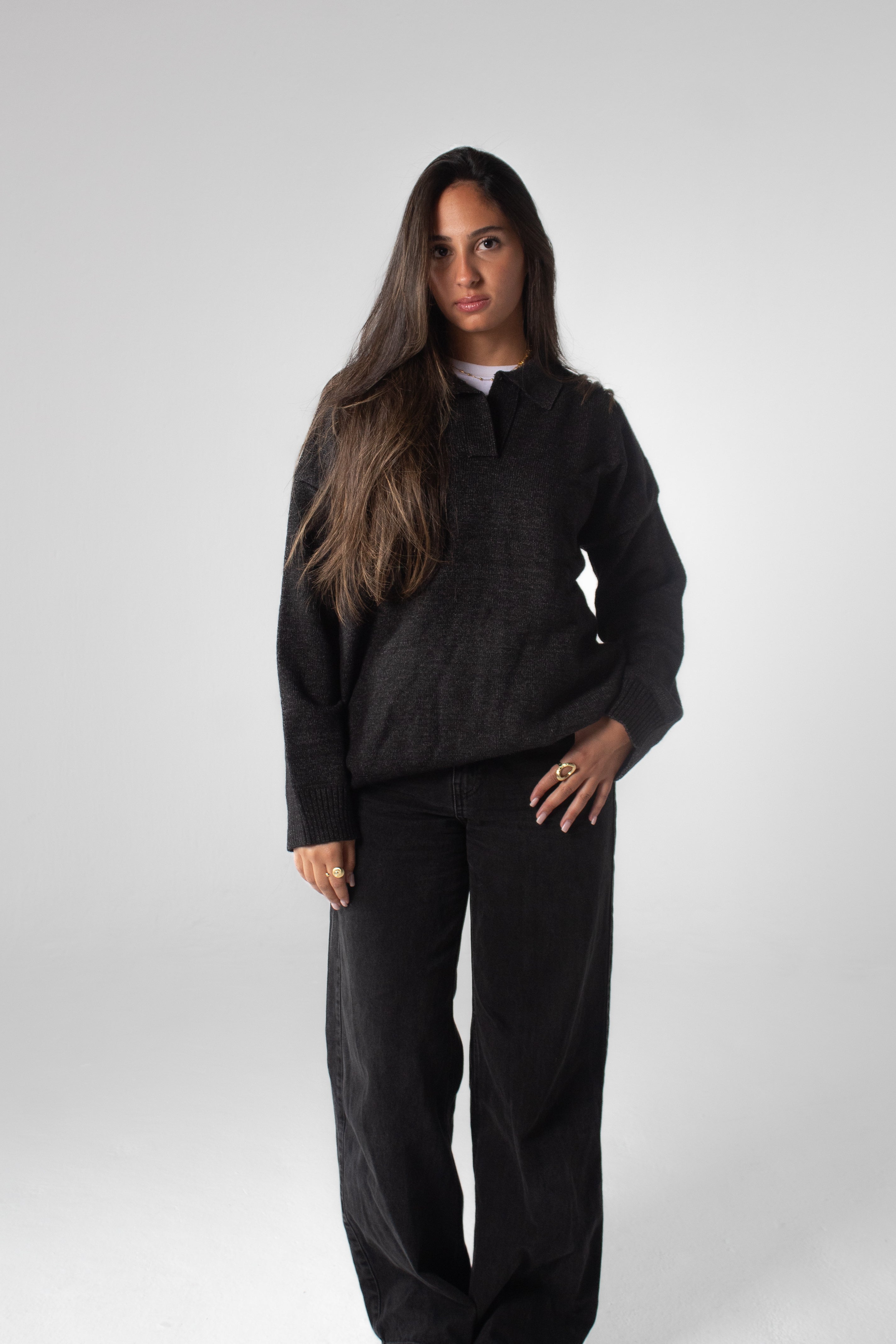 Knit Polo Sweater - Dark Grey