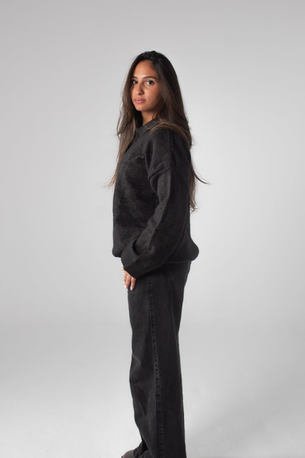 Knit Polo Sweater - Dark Grey