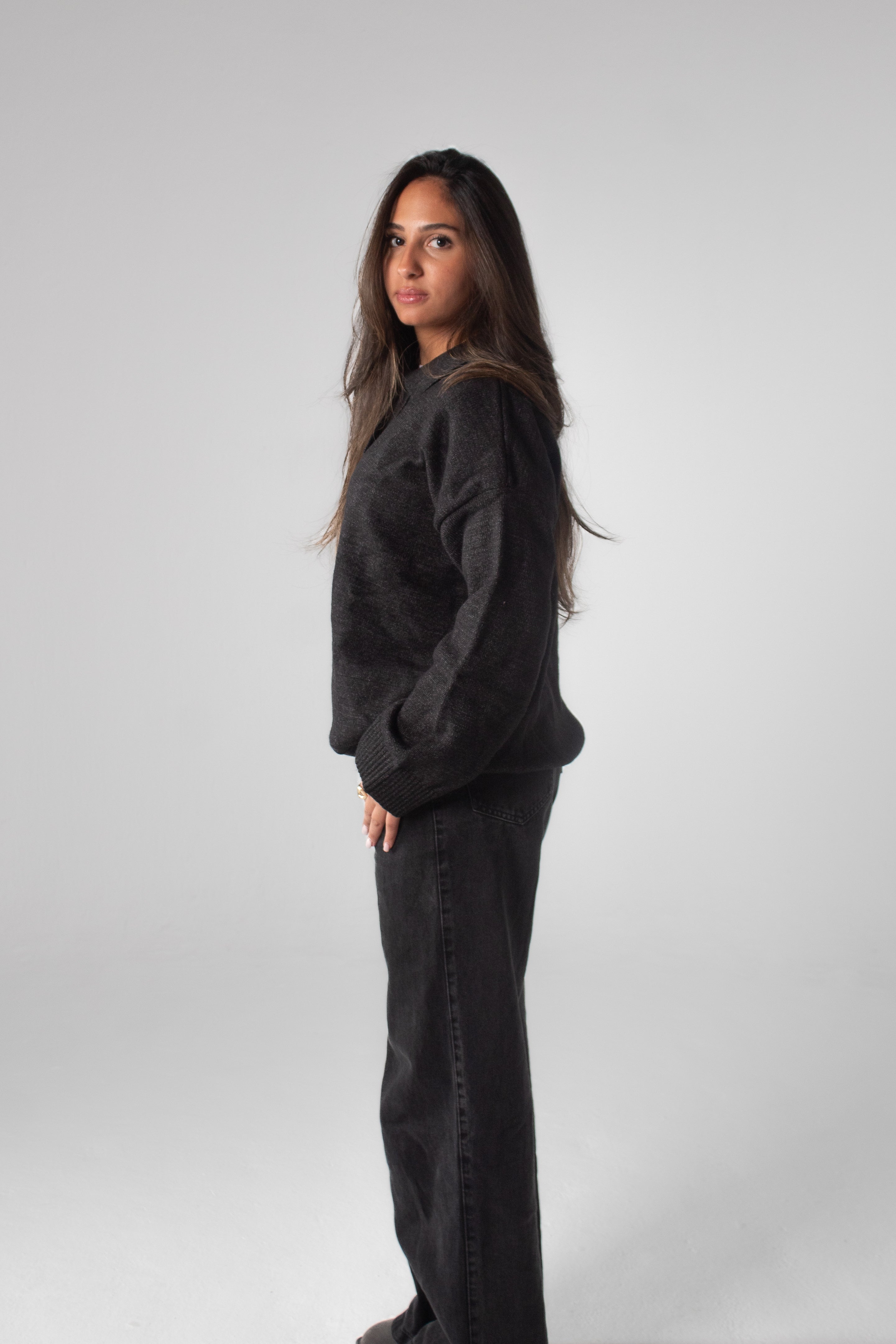 Knit Polo Sweater - Dark Grey