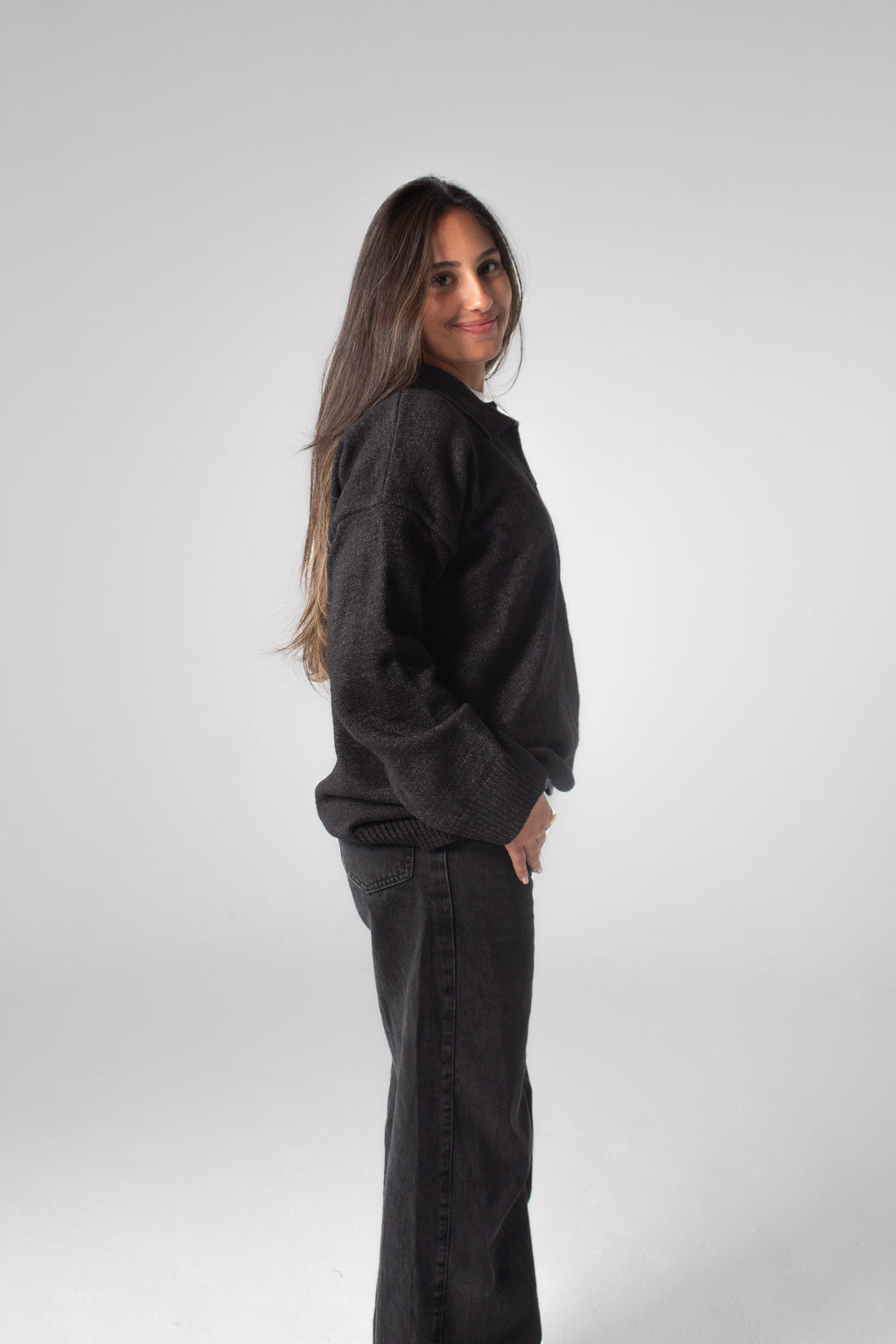 Knit Polo Sweater - Dark Grey