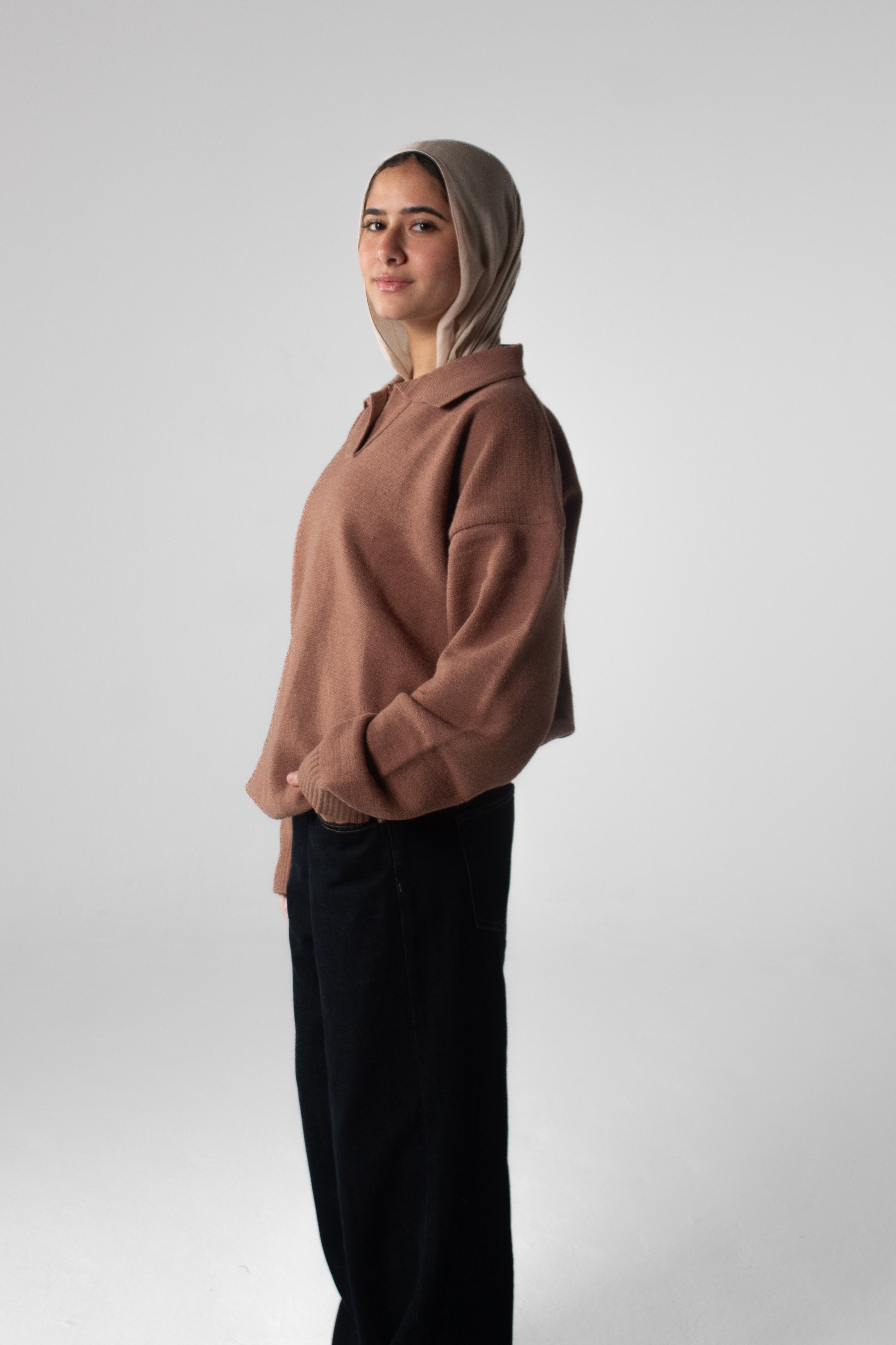 Knit Polo Sweater - Taupe