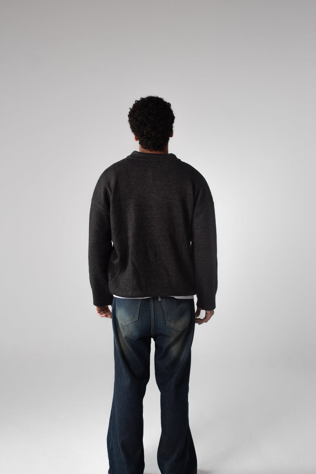 Knit Polo Sweater - Dark Grey