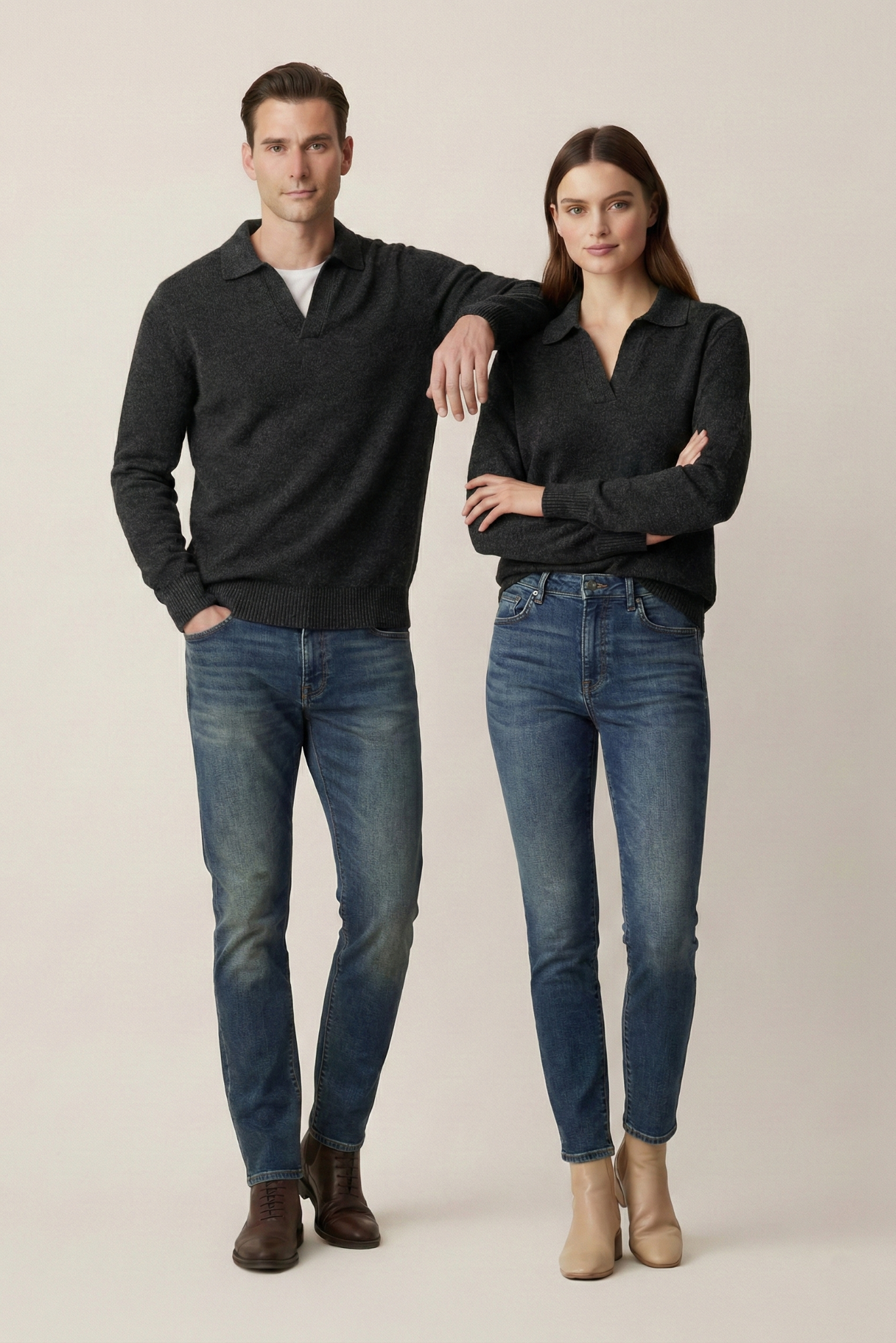 Knit Polo Sweater - Dark Grey