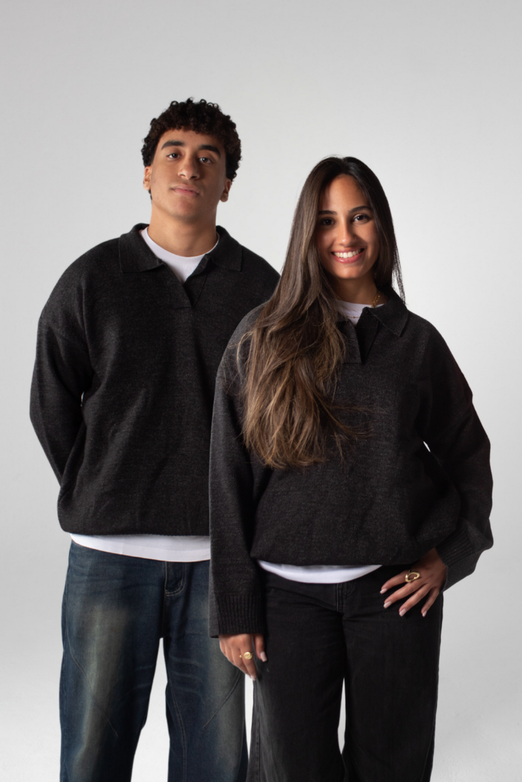 Knit Polo Sweater - Dark Grey