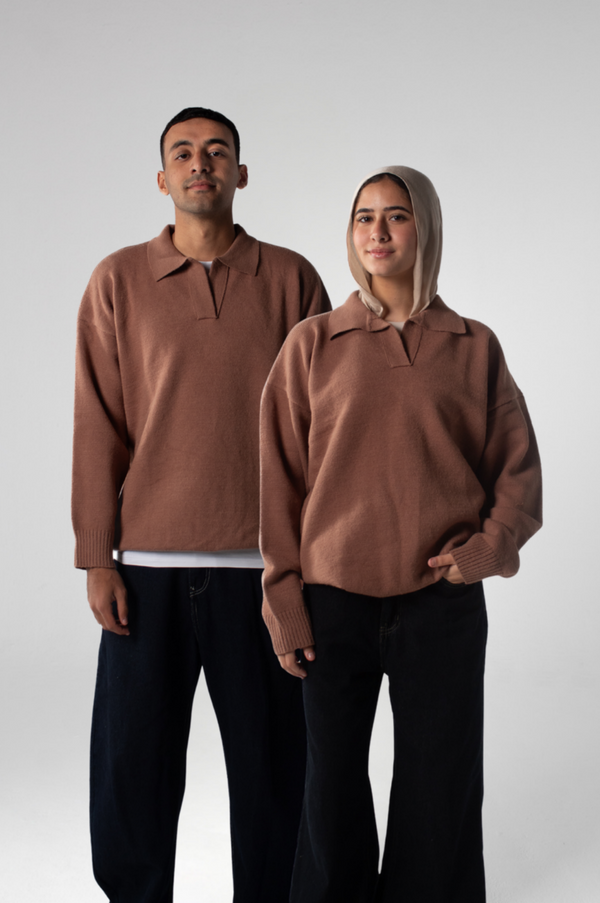 Knit Polo Sweater - Taupe